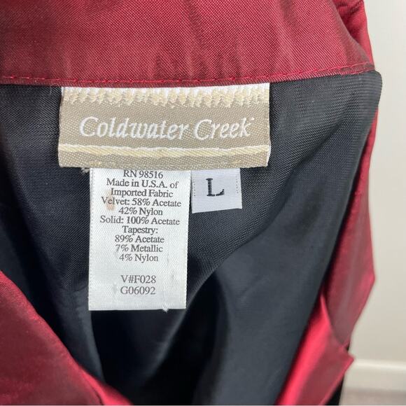 Coldwater Creek Black Red Gold  Velvet Taffeta Brocade Jacket Blazer Topper Larg - Picture 7 of 11